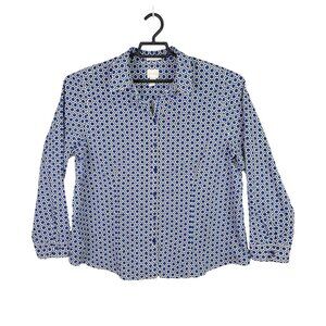 Womens Chicos Blue Hexagon Pattern Shirt No Iron Button Up Long Sleeve Size 3
